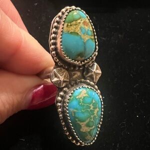 925 STERLING SILVER NATIVE SIGNED RMJ TURQUOISE RING NAVAJO